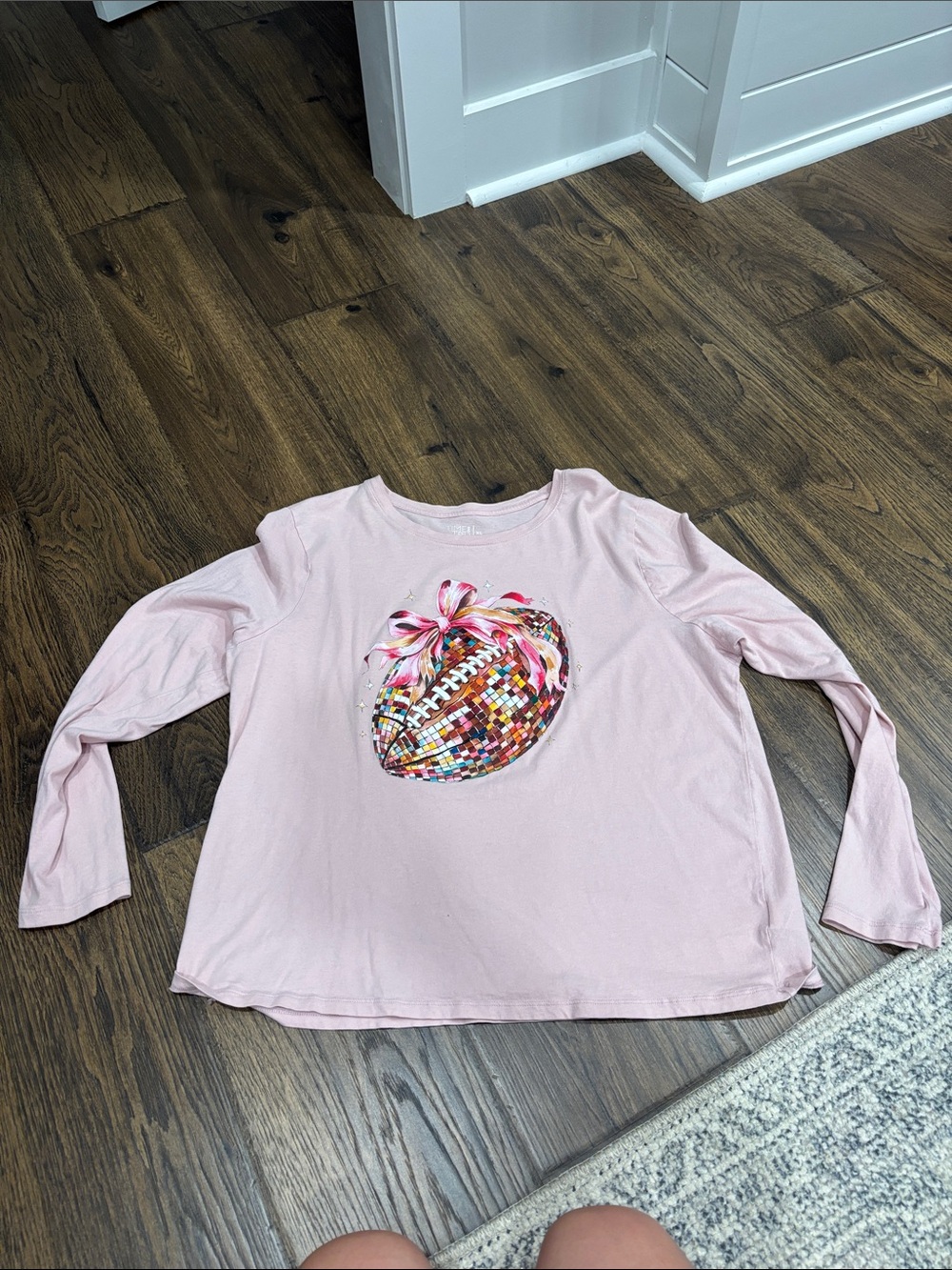 Light Pink Long Sleeve Tee with Football Graphic